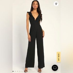 Fancy Flirtation Black Ruffled Sleeveless Wide-Leg Jumpsuit